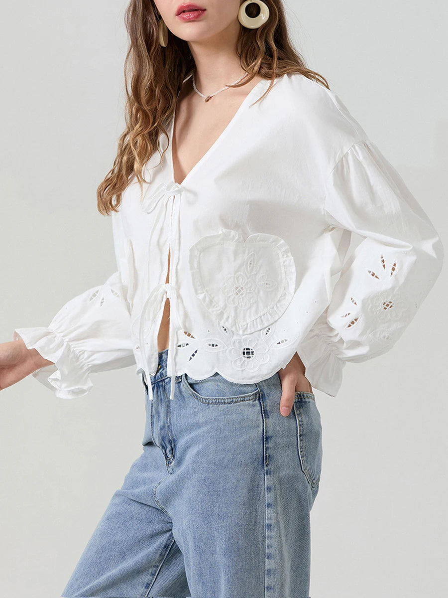 Floral Lace-Up Blouse